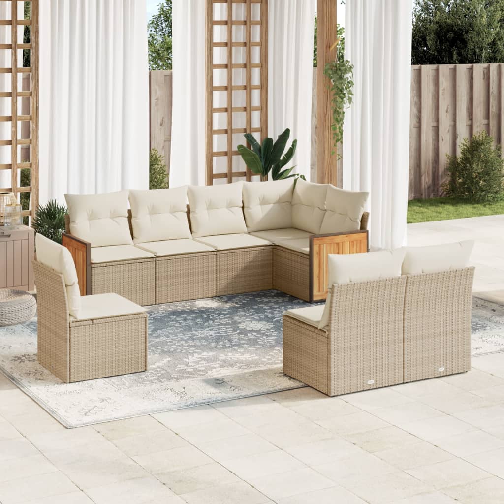 8-Delige Loungeset Met Kussens Poly Rattan Beige