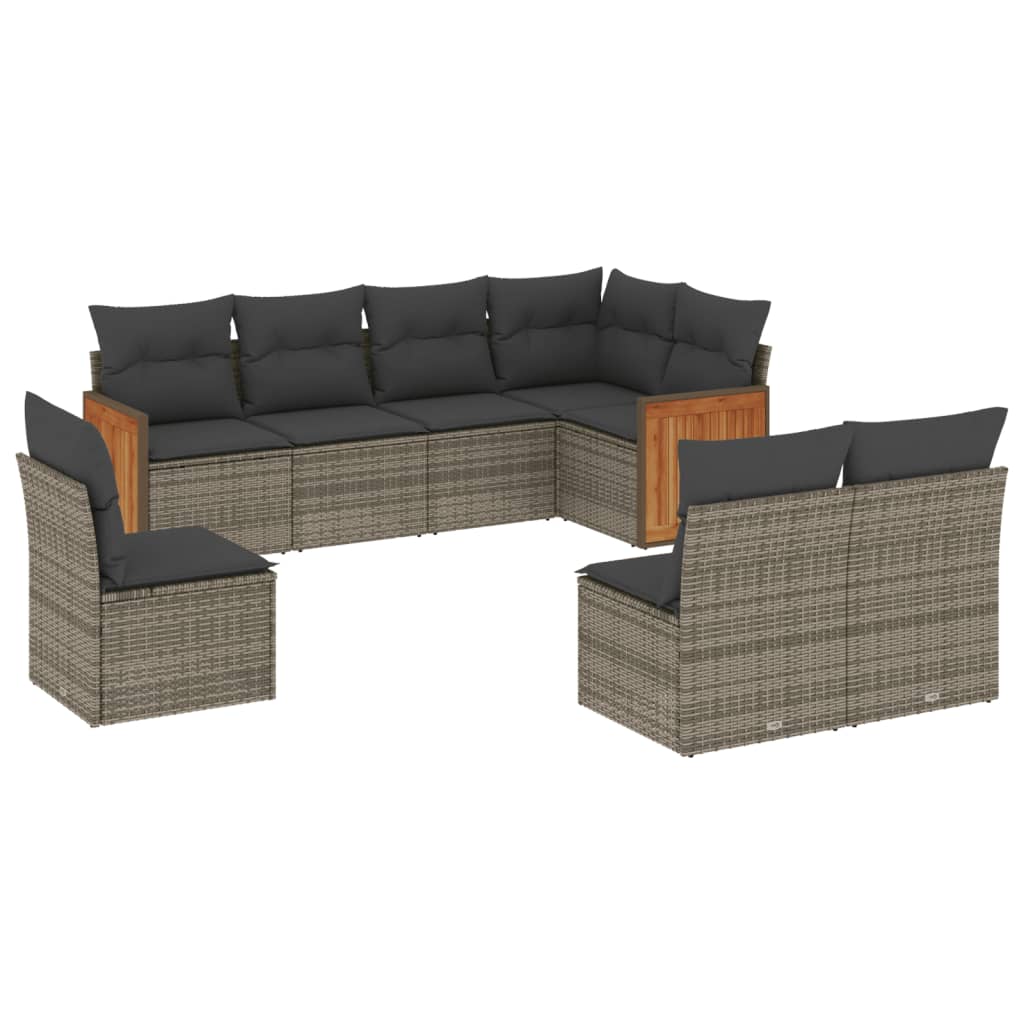 8-Delige Loungeset Met Kussens Poly Rattan Grijs