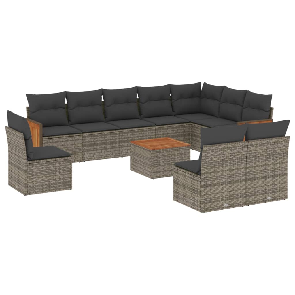 11-Delige Loungeset Met Kussens Poly Rattan Grijs