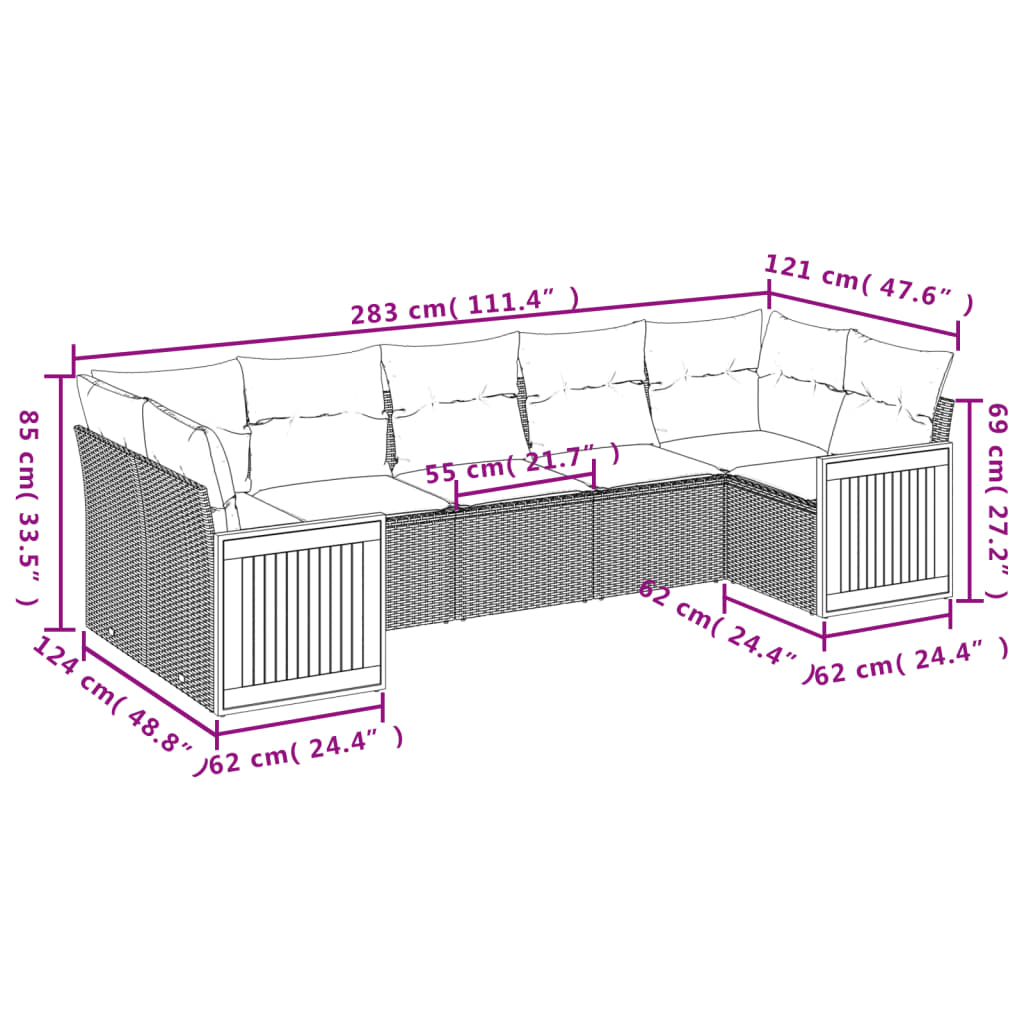 7-Delige Loungeset Met Kussens Poly Rattan Zwart