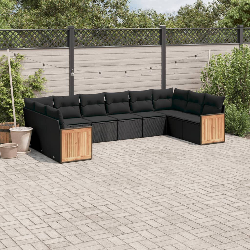 10-Delige Loungeset Met Kussens Poly Rattan Zwart