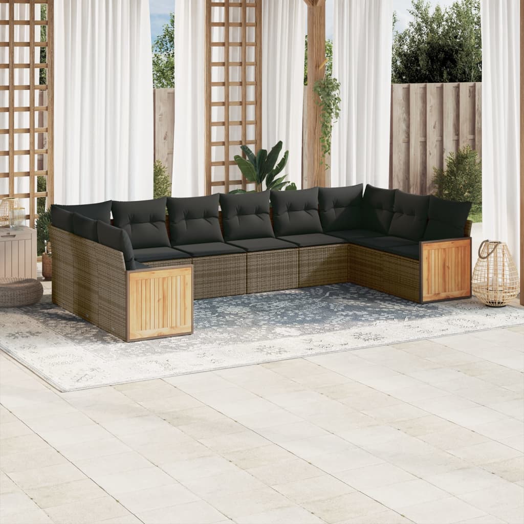 10-Delige Loungeset Met Kussens Poly Rattan Grijs