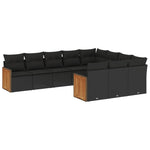 10-Delige Loungeset Met Kussens Poly Rattan Zwart