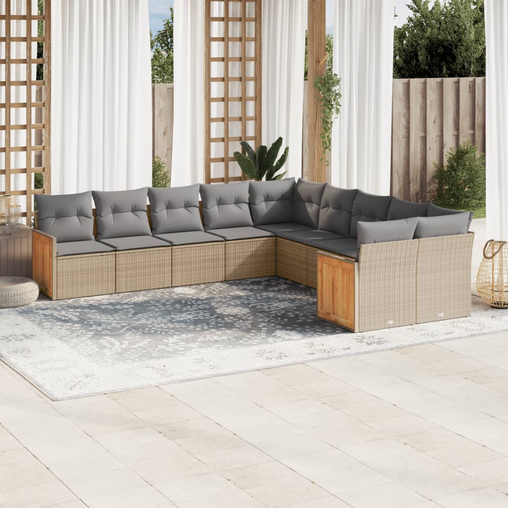 10-Delige Loungeset Met Kussens Poly Rattan Beige