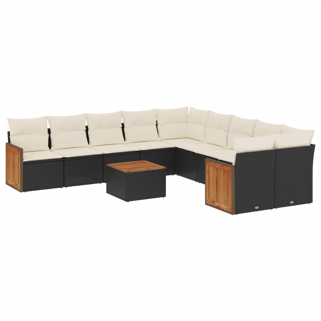 11-Delige Loungeset Met Kussens Poly Rattan Zwart