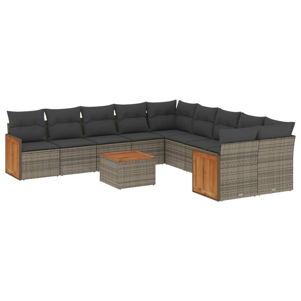 11-Delige Loungeset Met Kussens Poly Rattan Grijs