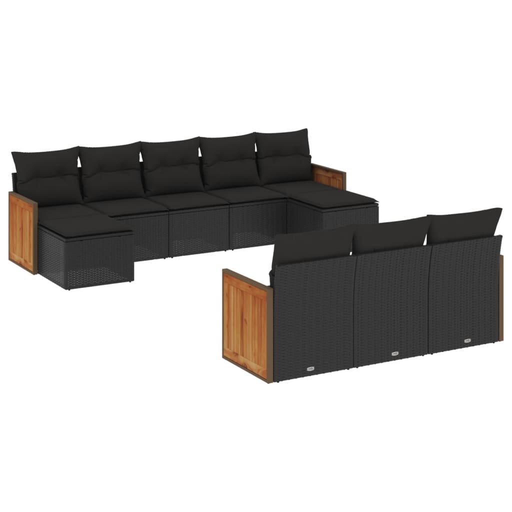 10-Delige Loungeset Met Kussens Poly Rattan Zwart