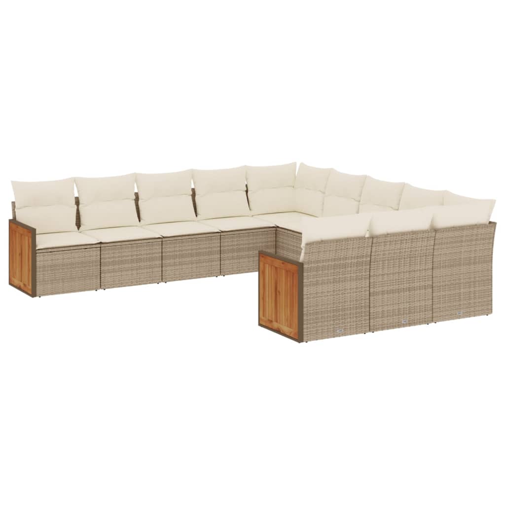 11-Delige Tuinset Met Kussens Poly Rattan Beige