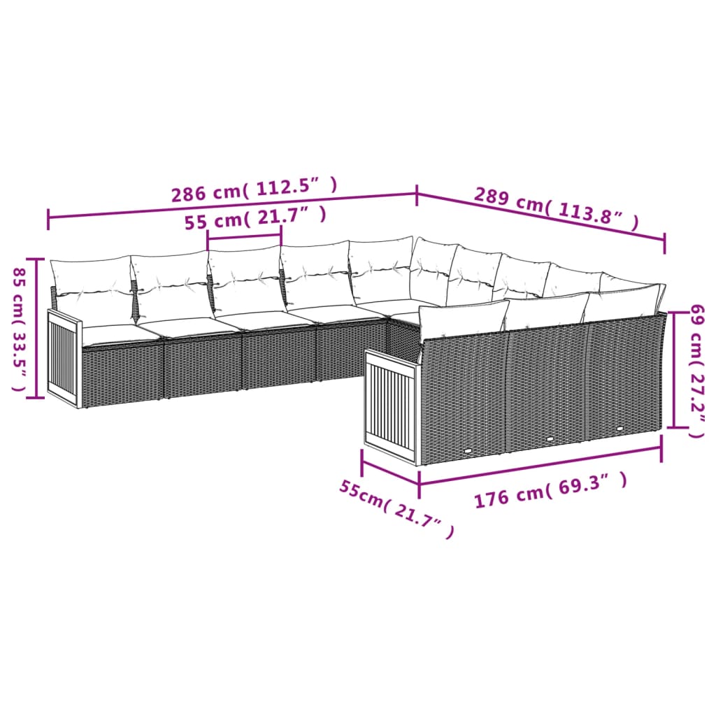 11-Delige Tuinset Met Kussens Poly Rattan Beige