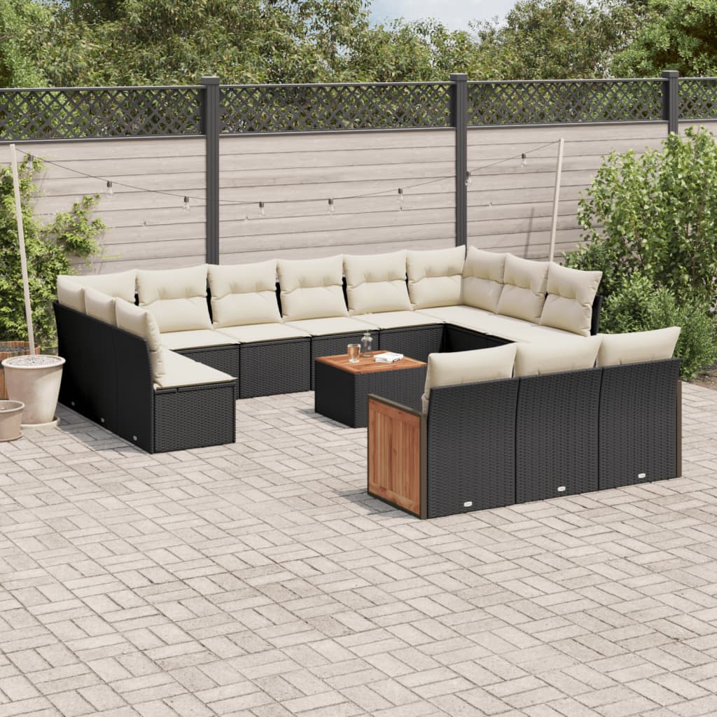 14-Delige Loungeset Met Kussens Poly Rattan Zwart