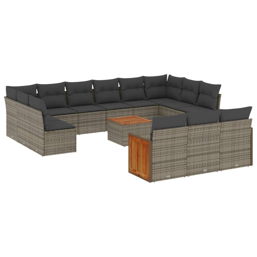 14-Delige Loungeset Met Kussens Poly Rattan Grijs