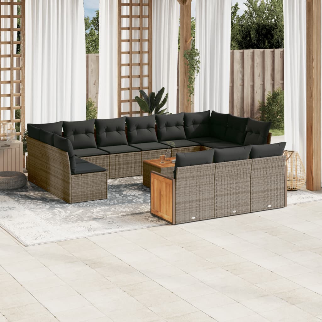 14-Delige Loungeset Met Kussens Poly Rattan Grijs