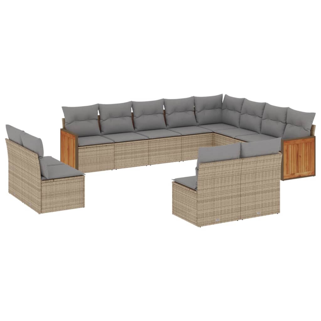 12-Delige Loungeset Met Kussens Poly Rattan Beige