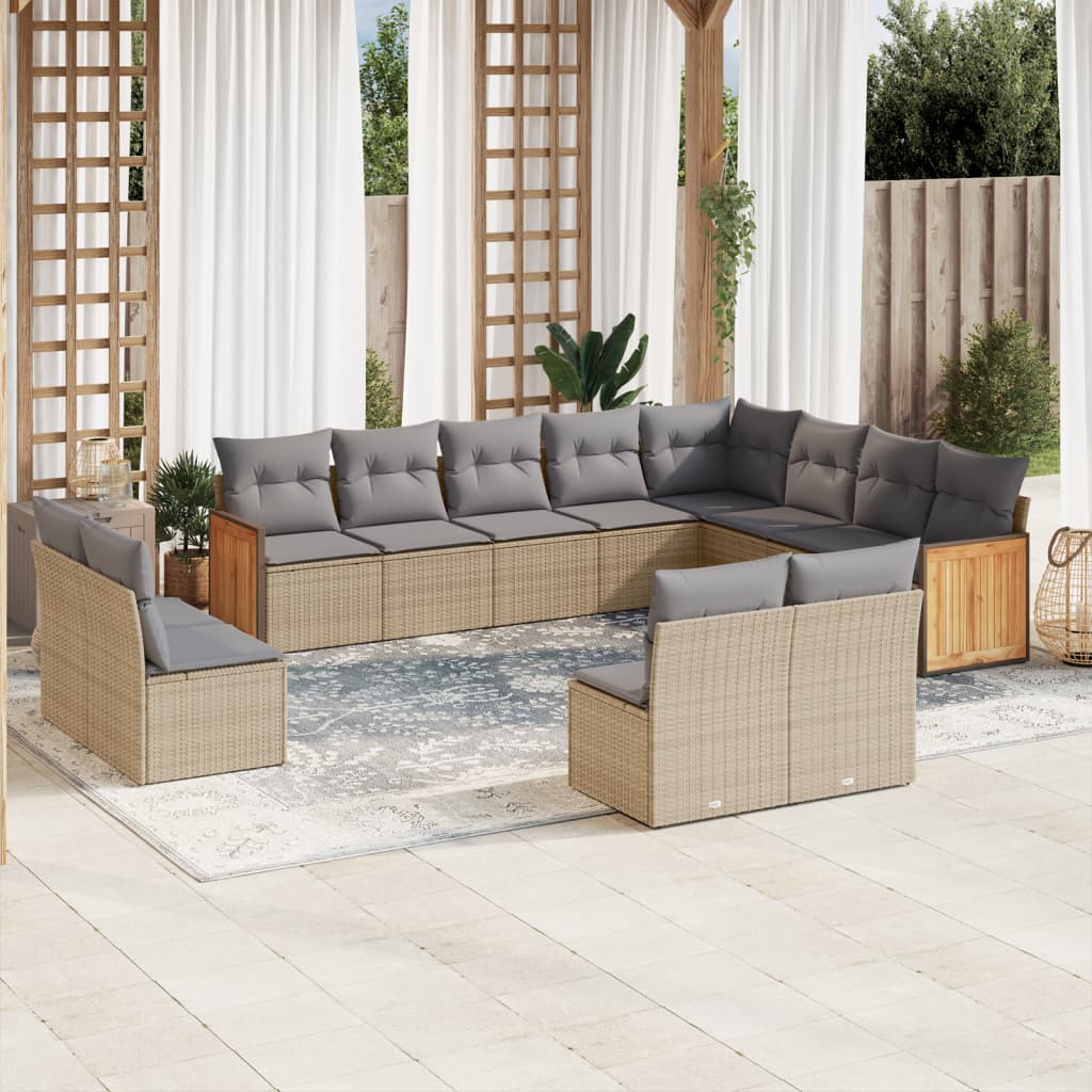 12-Delige Loungeset Met Kussens Poly Rattan Beige