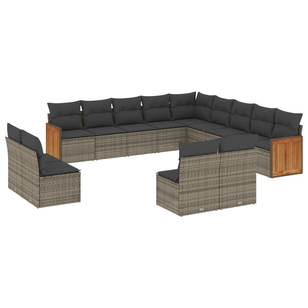 13-Delige Loungeset Met Kussens Poly Rattan Grijs