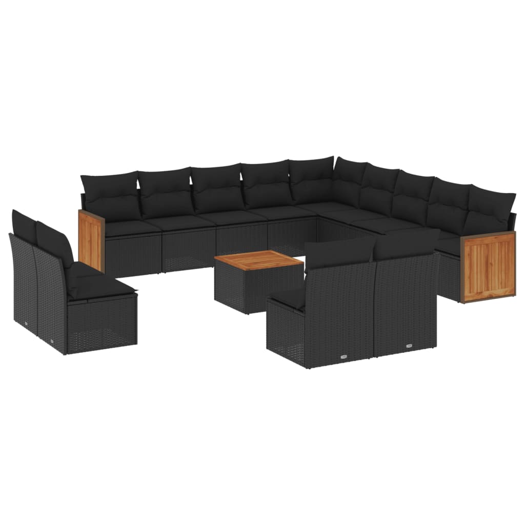 14-Delige Loungeset Met Kussens Poly Rattan Zwart