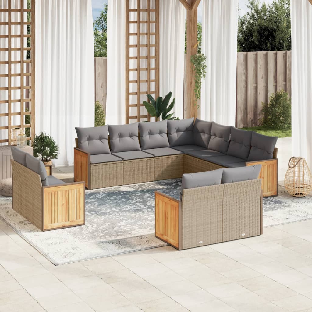 11-Delige Tuinset Met Kussens Poly Rattan Beige