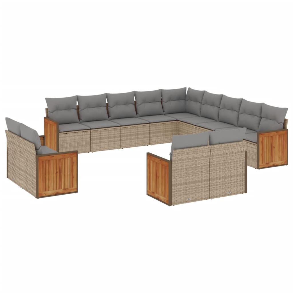 13-Delige Loungeset Met Kussens Poly Rattan Beige