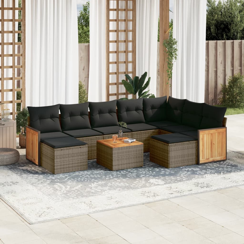 10-Delige Loungeset Met Kussens Poly Rattan Grijs