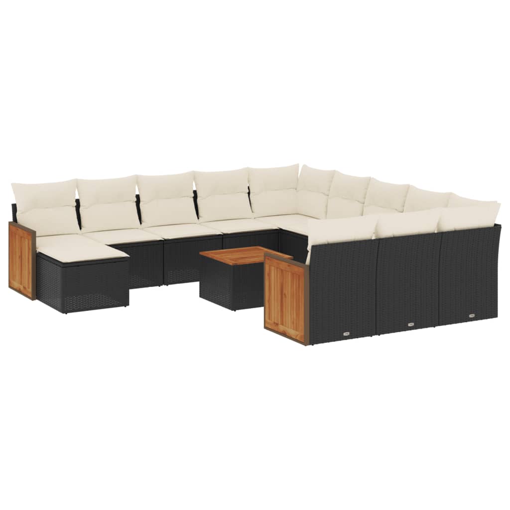 13-Delige Loungeset Met Kussens Poly Rattan Zwart