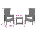 3-Delige Tuinset Met Kussens Poly Rattan Grijs