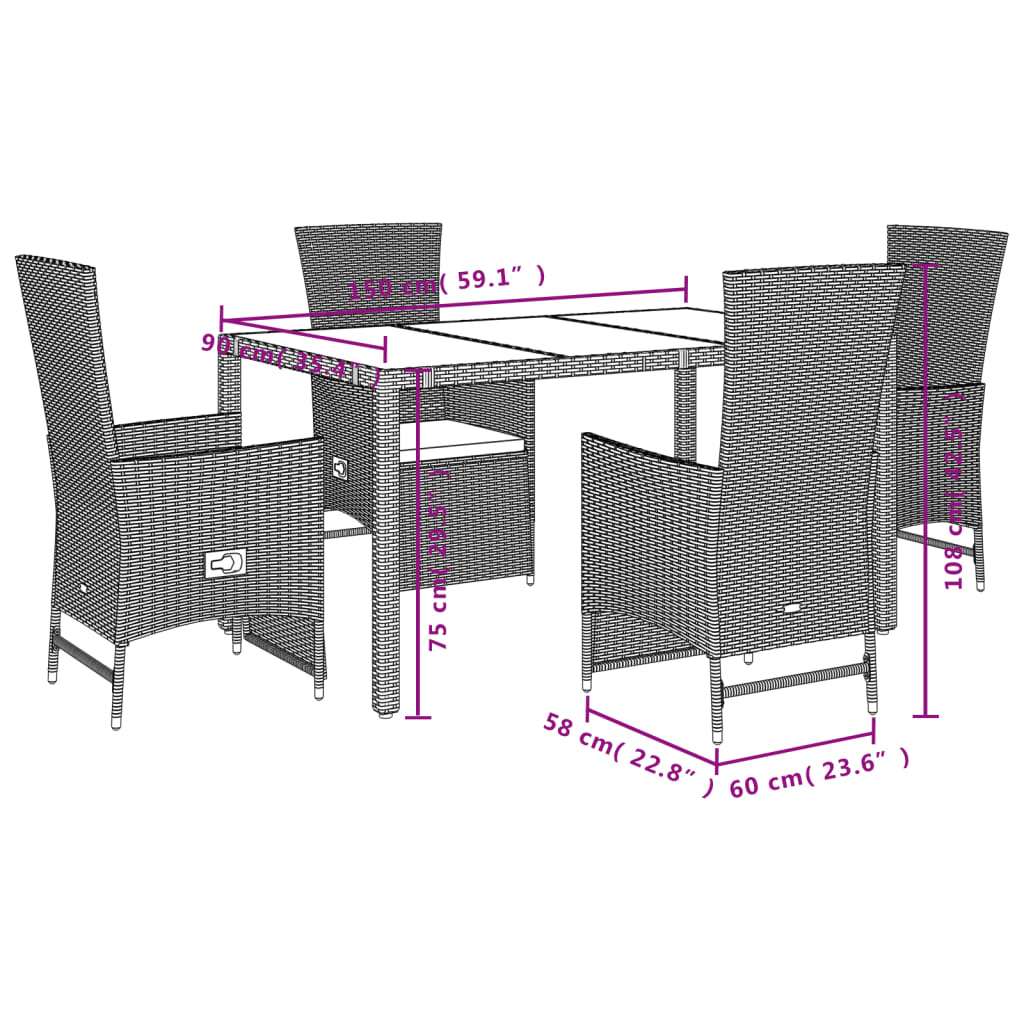 5-Delige Tuinset Met Kussens Poly Rattan Beige