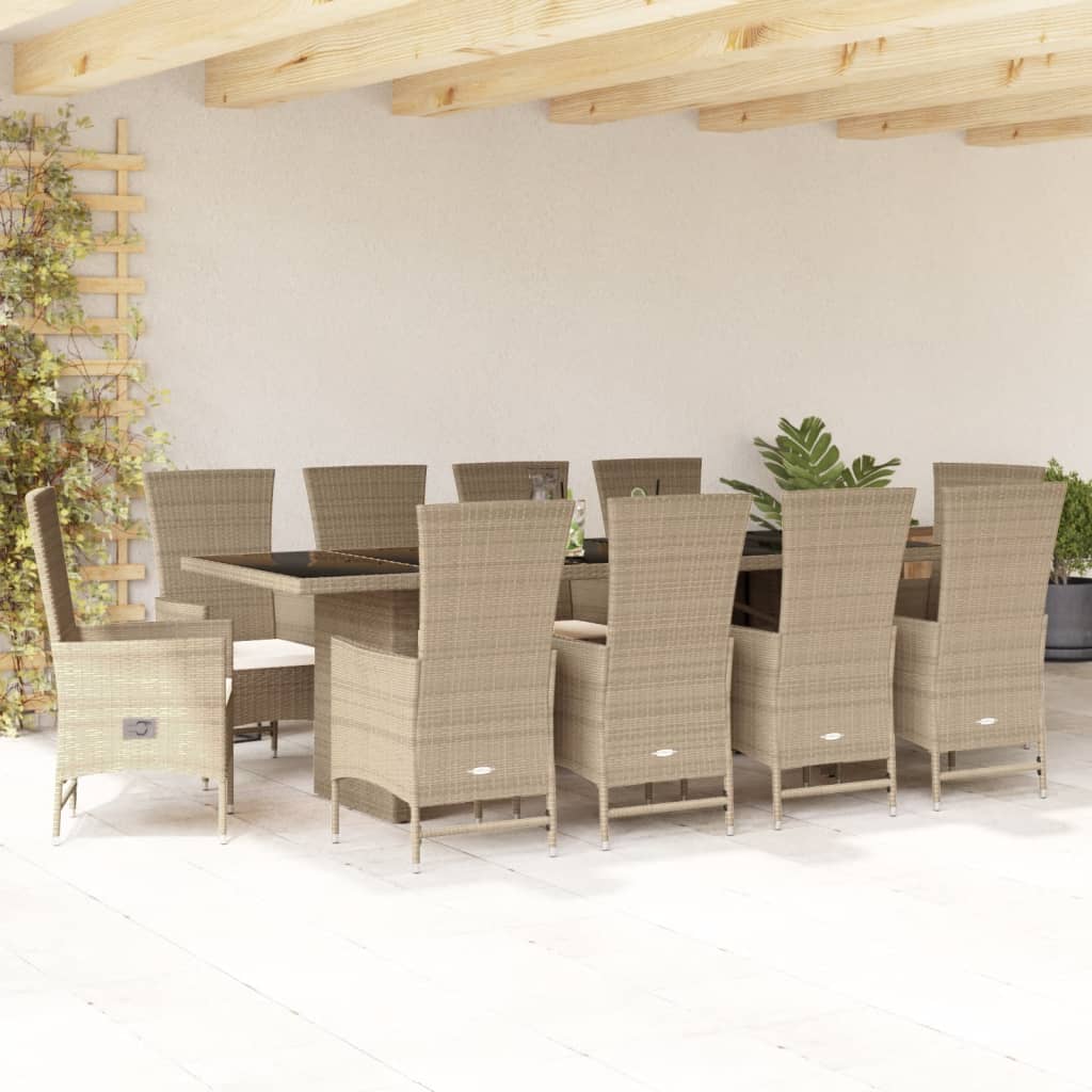 11-Delige Tuinset Met Kussens Poly Rattan Beige