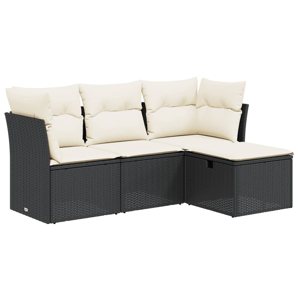 4-Delige Loungeset Met Kussens Poly Rattan Zwart