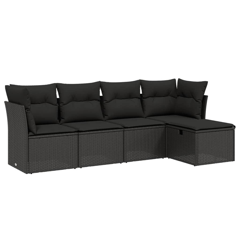 5-Delige Loungeset Met Kussens Poly Rattan Zwart