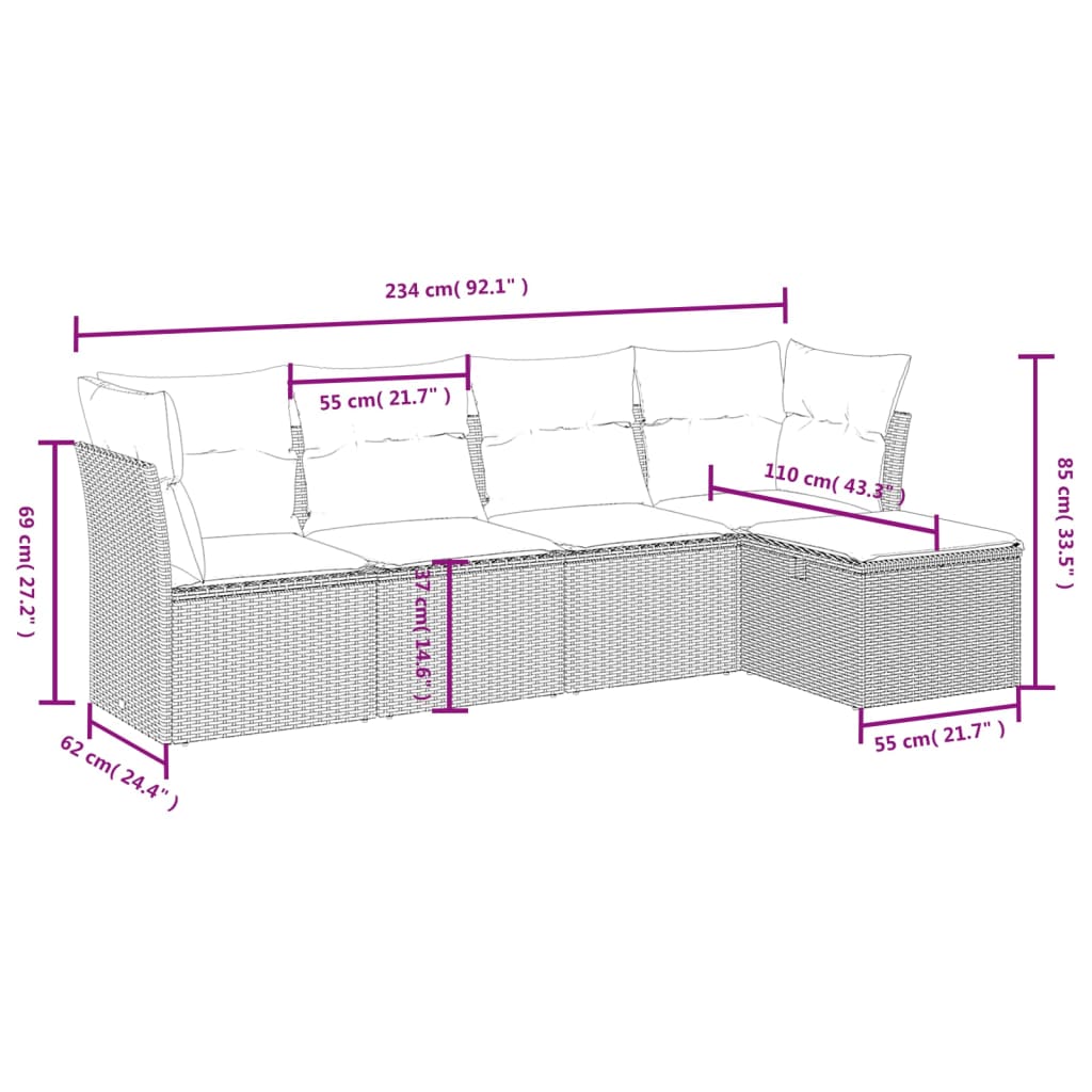 5-Delige Loungeset Met Kussens Poly Rattan Zwart