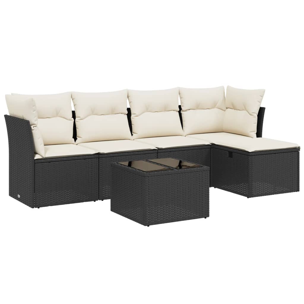 6-Delige Loungeset Met Kussens Poly Rattan Zwart