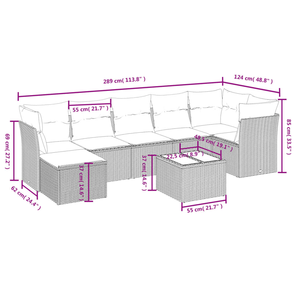 8-Delige Loungeset Met Kussens Poly Rattan Zwart