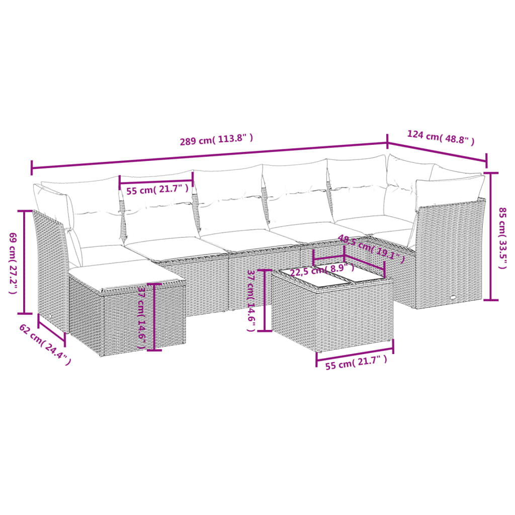 8-Delige Loungeset Met Kussens Poly Rattan Gemengd Beige