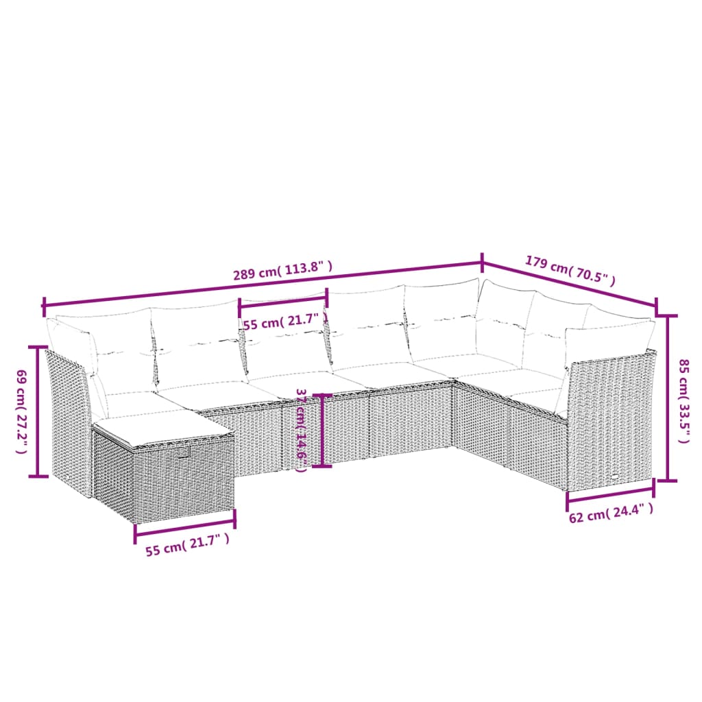 8-Delige Loungeset Met Kussens Poly Rattan Zwart