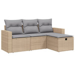 4-Delige Loungeset Met Kussens Poly Rattan Gemengd Beige