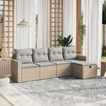 5-Delige Loungeset Met Kussens Poly Rattan Gemengd Beige