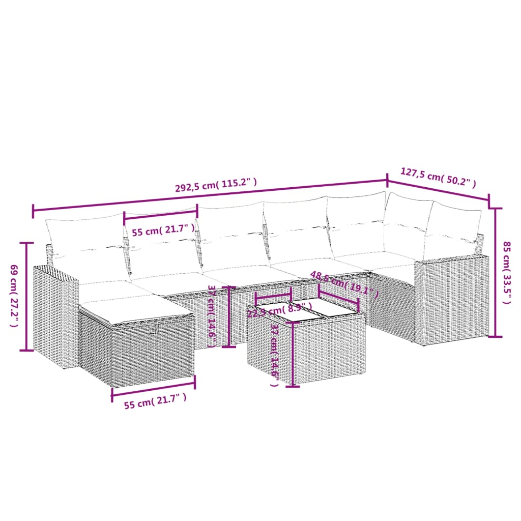 8-Delige Loungeset Met Kussens Poly Rattan Zwart