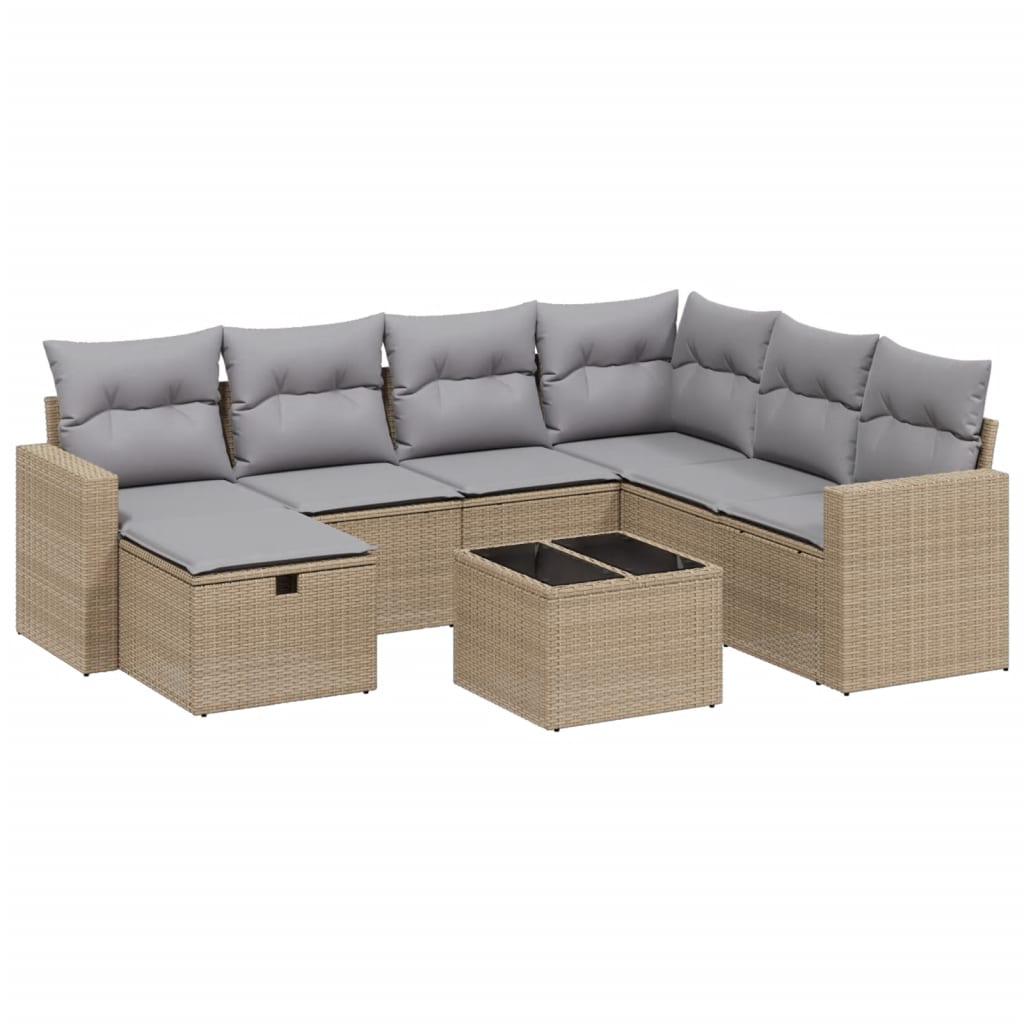 8-Delige Loungeset Met Kussens Poly Rattan Gemengd Beige