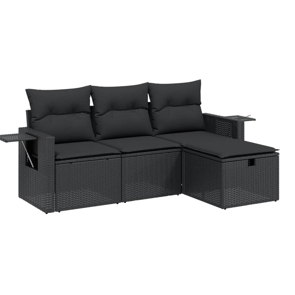 4-Delige Loungeset Met Kussens Poly Rattan Zwart