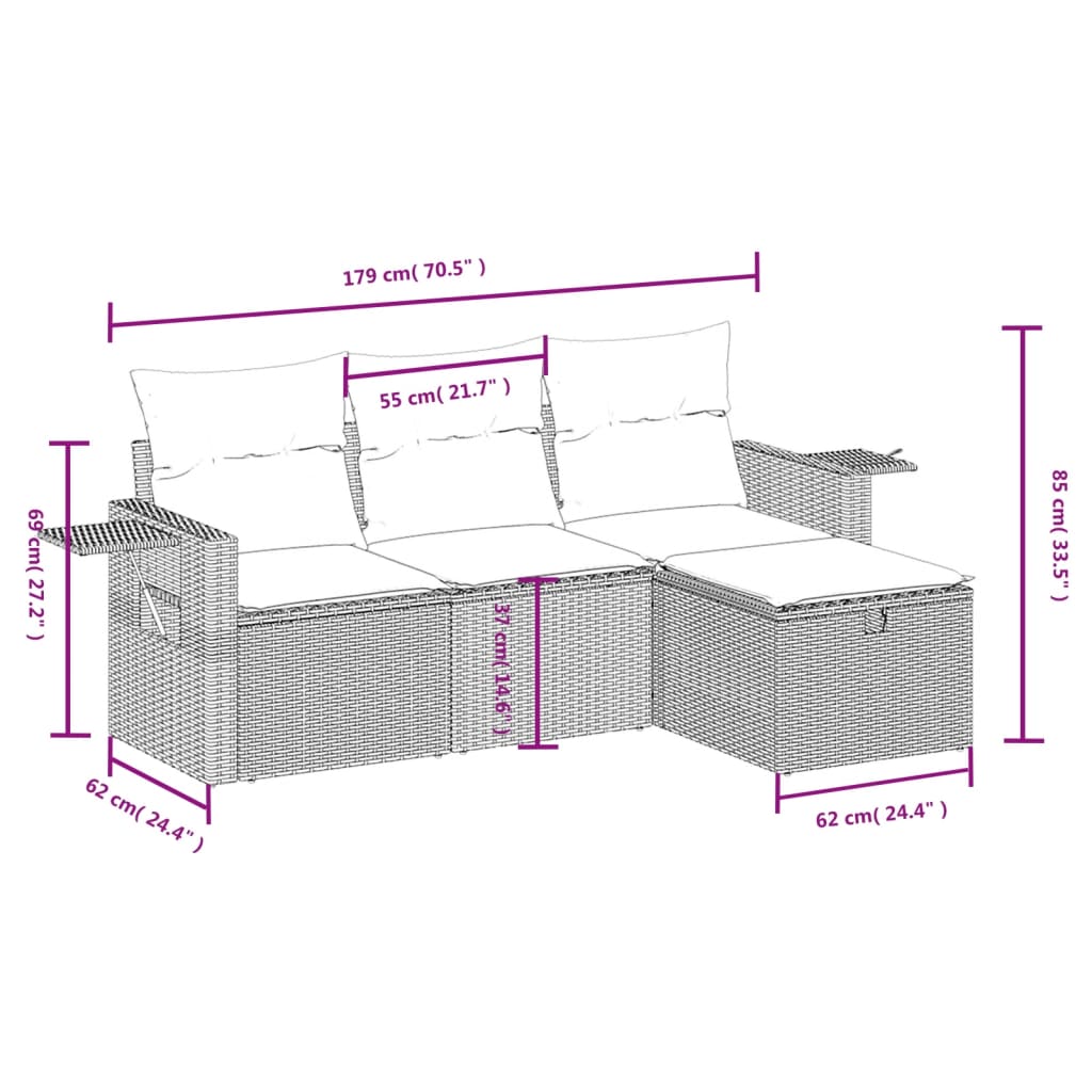 4-Delige Loungeset Met Kussens Poly Rattan Zwart