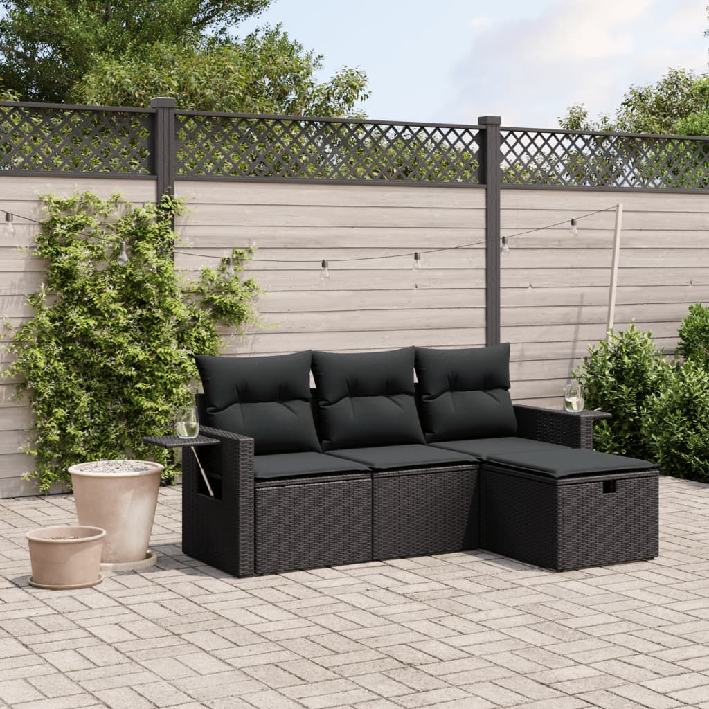 4-Delige Loungeset Met Kussens Poly Rattan Zwart