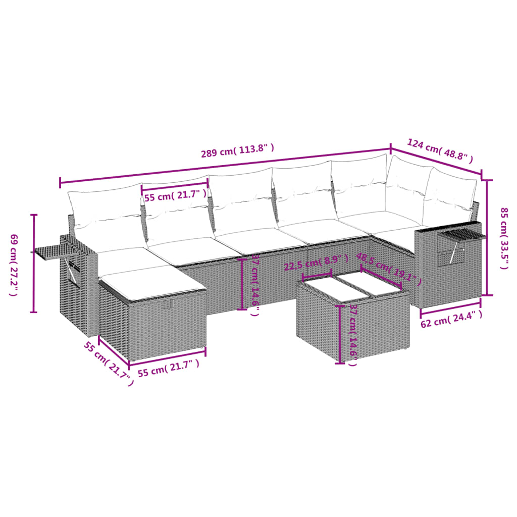 8-Delige Loungeset Met Kussens Poly Rattan Gemengd Beige