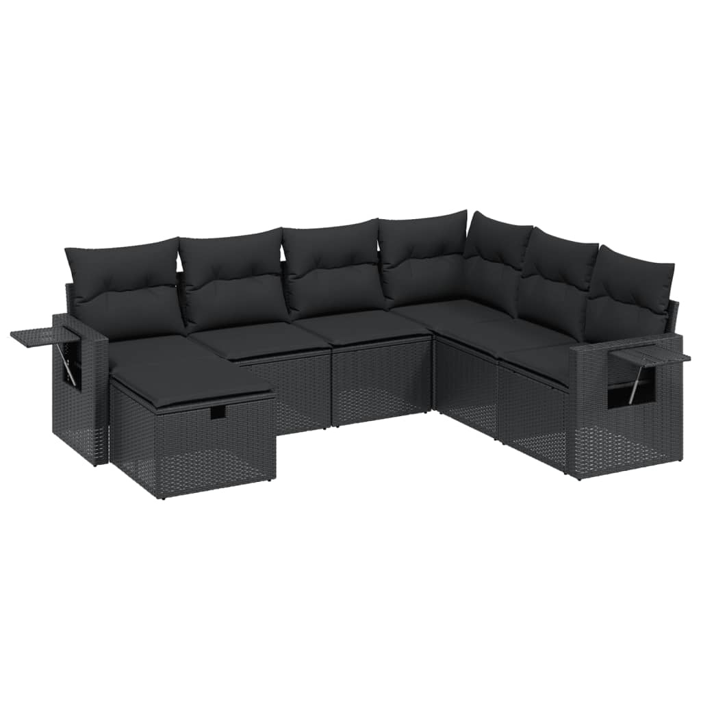 7-Delige Loungeset Met Kussens Poly Rattan Zwart