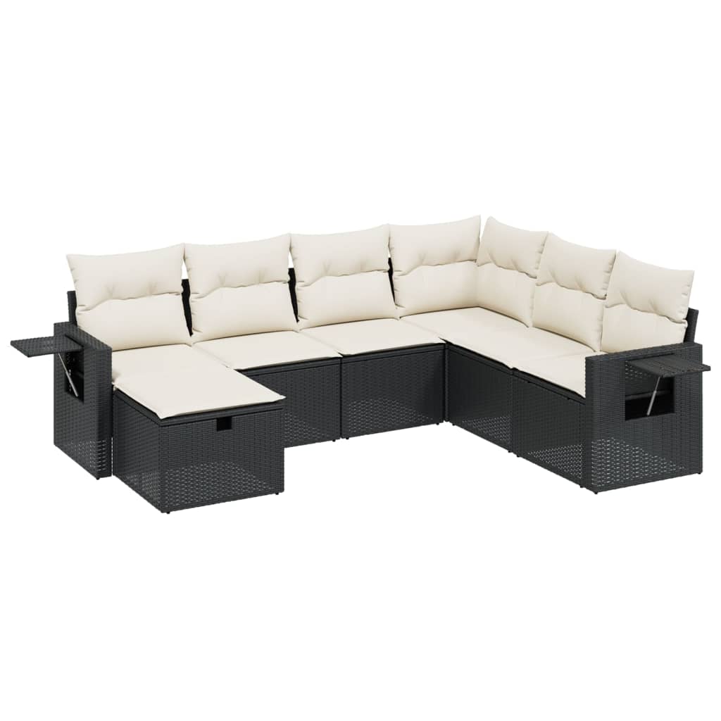 7-Delige Loungeset Met Kussens Poly Rattan Zwart