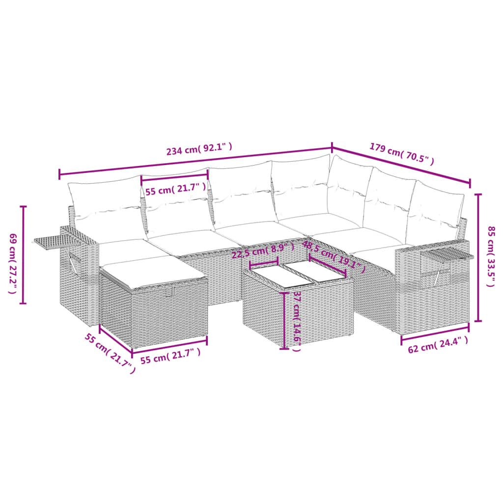 8-Delige Loungeset Met Kussens Poly Rattan Zwart