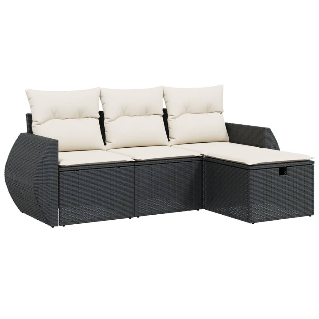 4-Delige Loungeset Met Kussens Poly Rattan Zwart