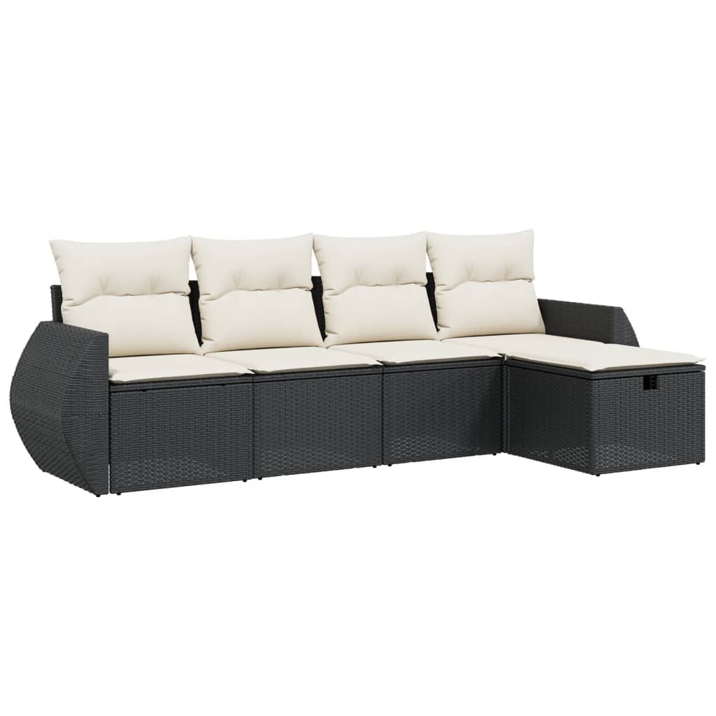 5-Delige Loungeset Met Kussens Poly Rattan Zwart