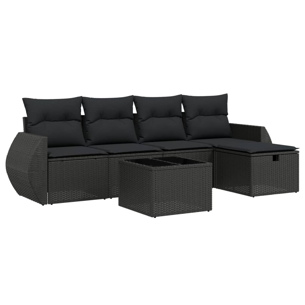 6-Delige Loungeset Met Kussens Poly Rattan Zwart