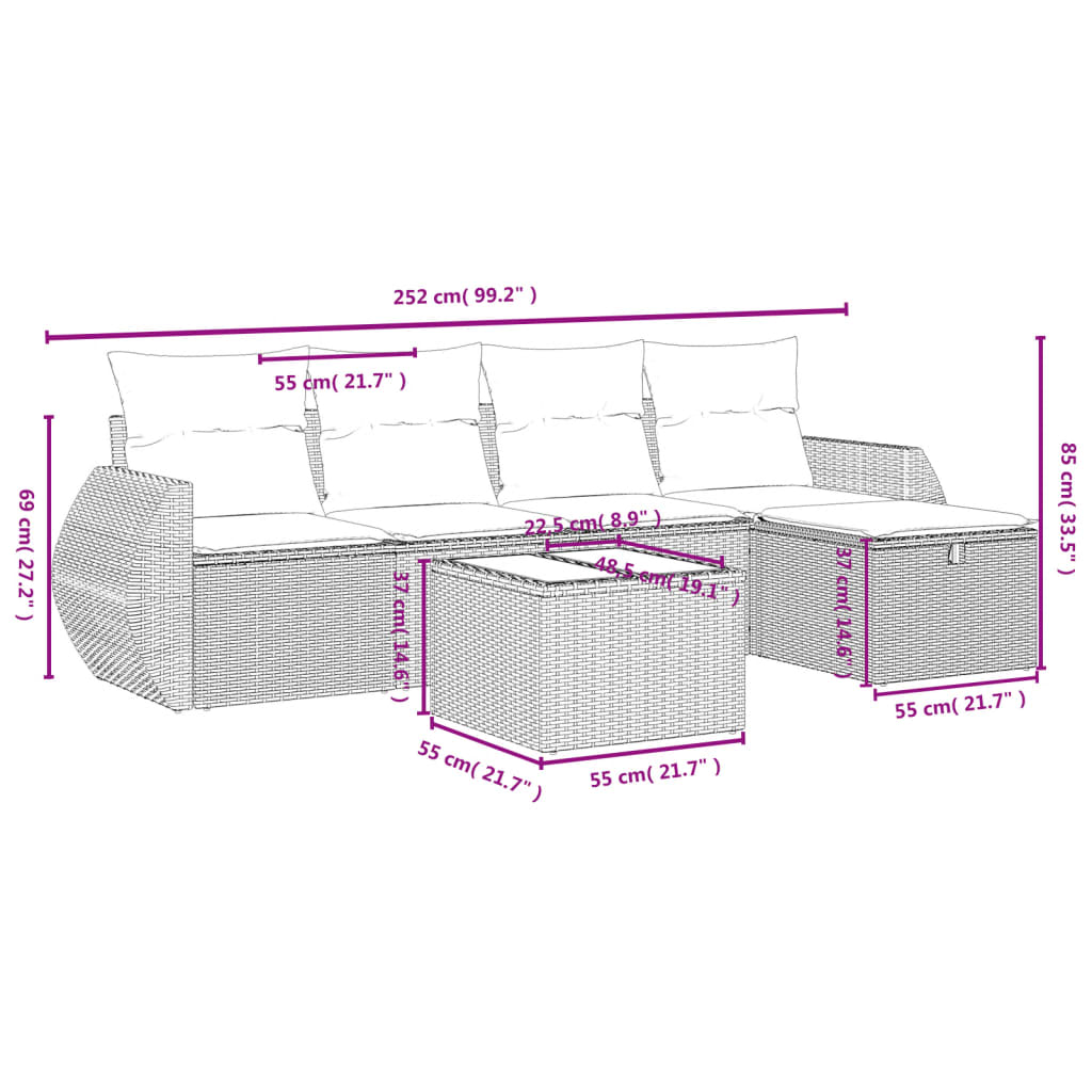 6-Delige Loungeset Met Kussens Poly Rattan Zwart