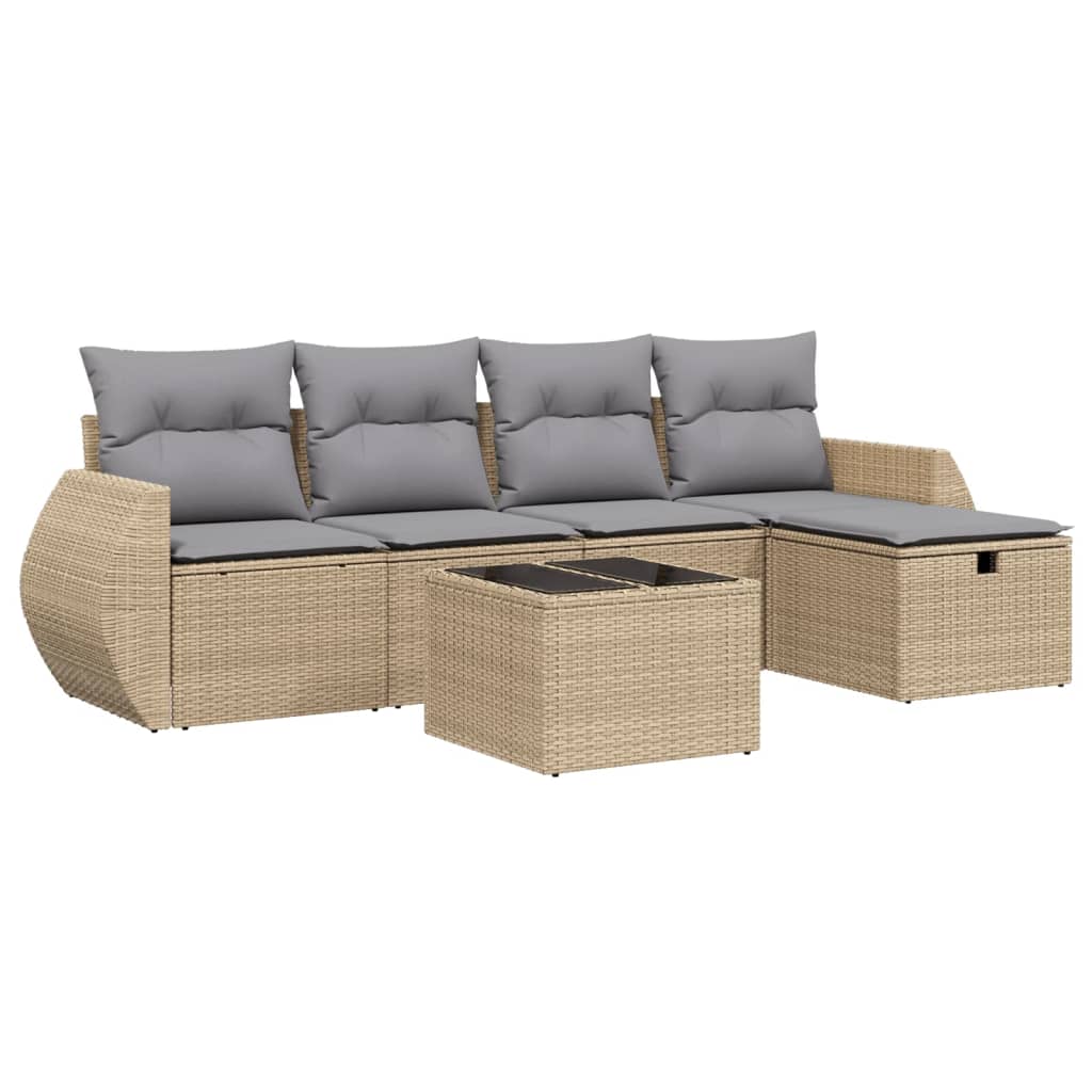 6-Delige Loungeset Met Kussens Poly Rattan Gemengd Beige